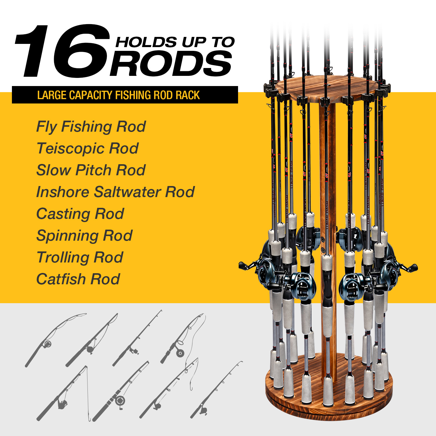 Round Carbonized Wood Fishing  - Fishing Rod Rack recension och pris